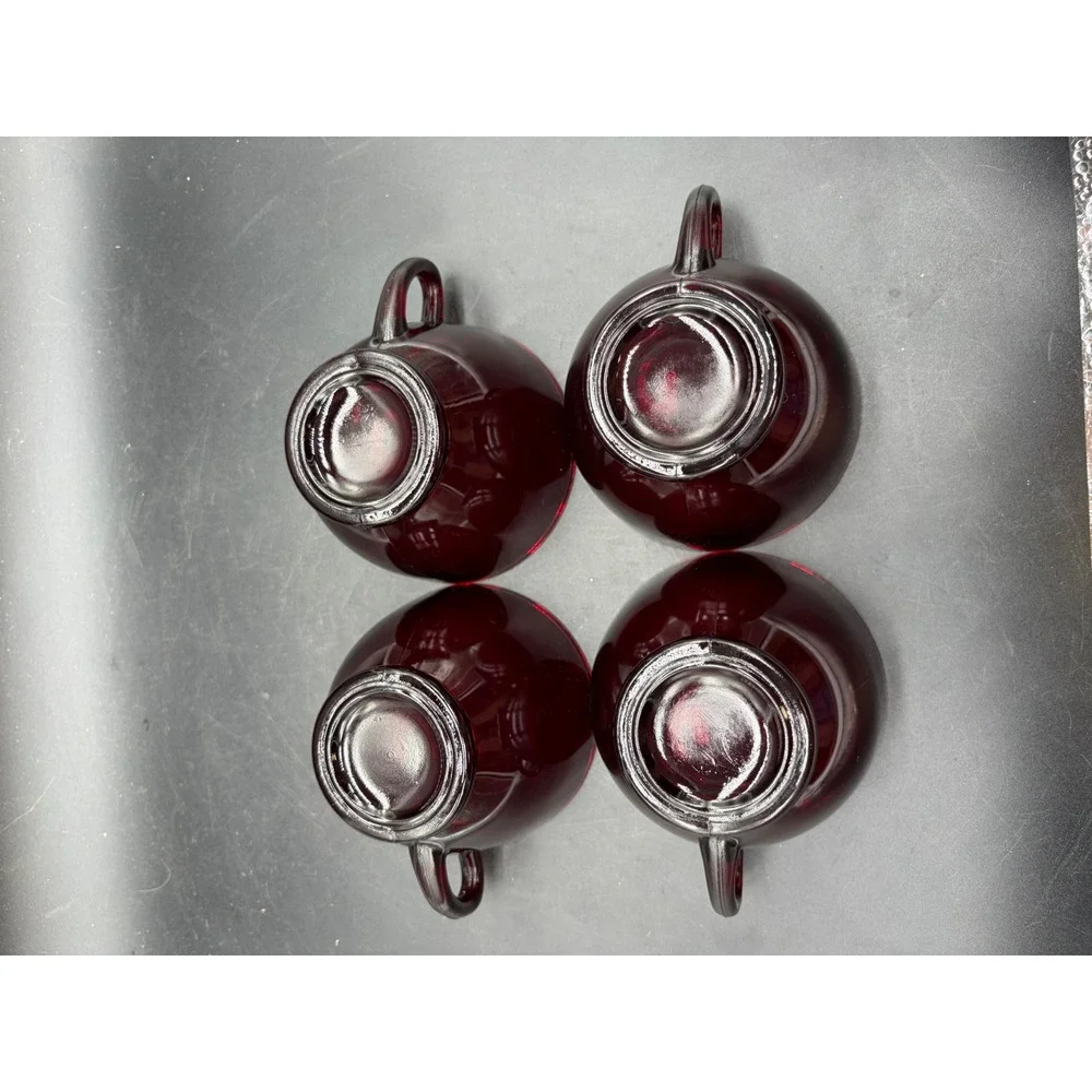 Vintage Anchor Hocking Royal Ruby Red Glass Tea Cups & Square Saucers Set of 10
